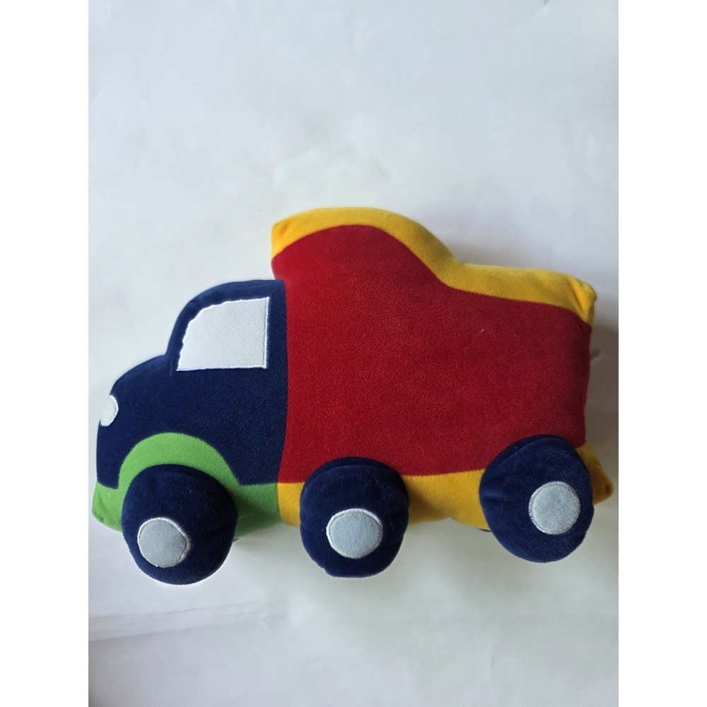 Dump Truck Room Gear Kids Decorative Throw Pillow Red Yellow Blue 15"